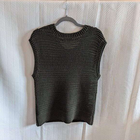 Lord & Taylor 424 Fifth Olive Green Crochet Knit Vest Medium Cotton Linen blend - Picture 7 of 7